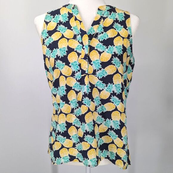Crown & Ivy Black Yellow Green Sleeveless V-Neck Pineapple Print Blouse Small - Picture 1 of 5